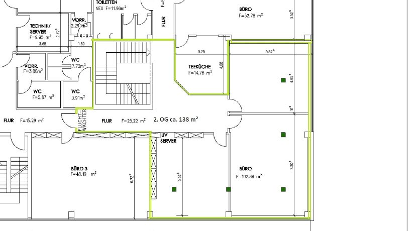 Auschnitt Bürofläche 138 m² im 2. OG