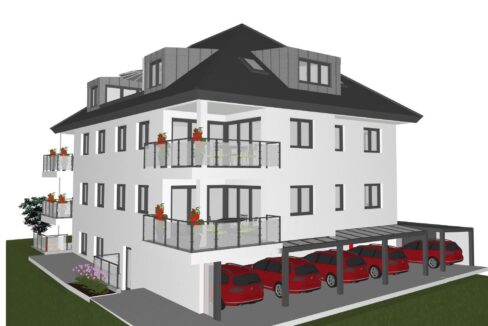 Straßenasicht mit Garagen