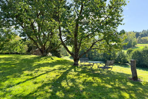 Blick vom Garten auf umliegende Wiesen