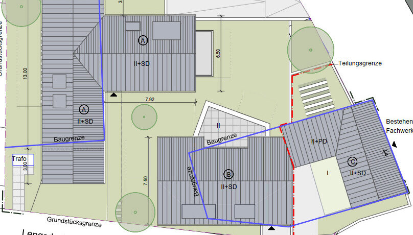 Dachaufsicht Haus A,B,C