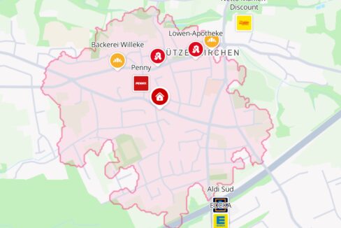 Lageplan (rot 10 Min zu Fuß)