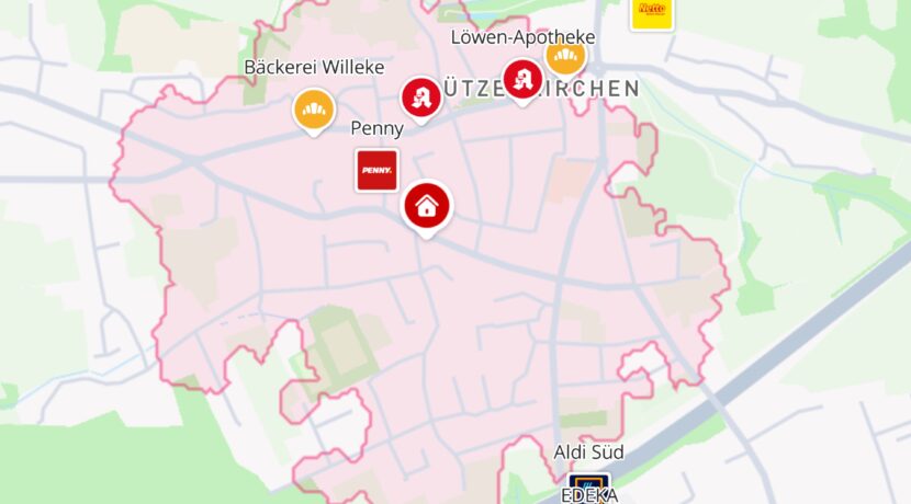 Lageplan (rot 10 Min zu Fuß)