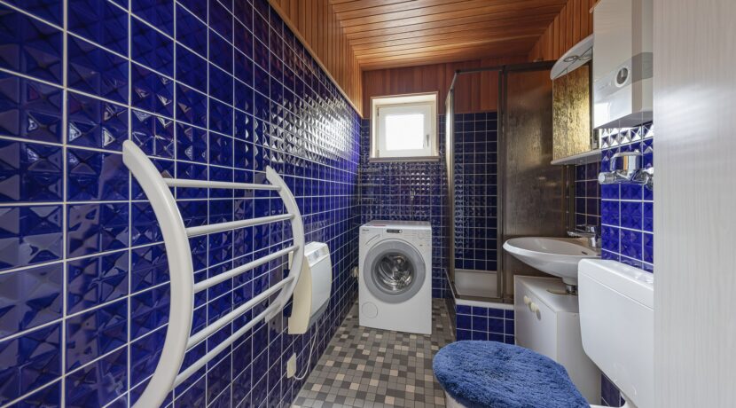 Badezimmer mit Dusche und Waschmaschienenanschluss